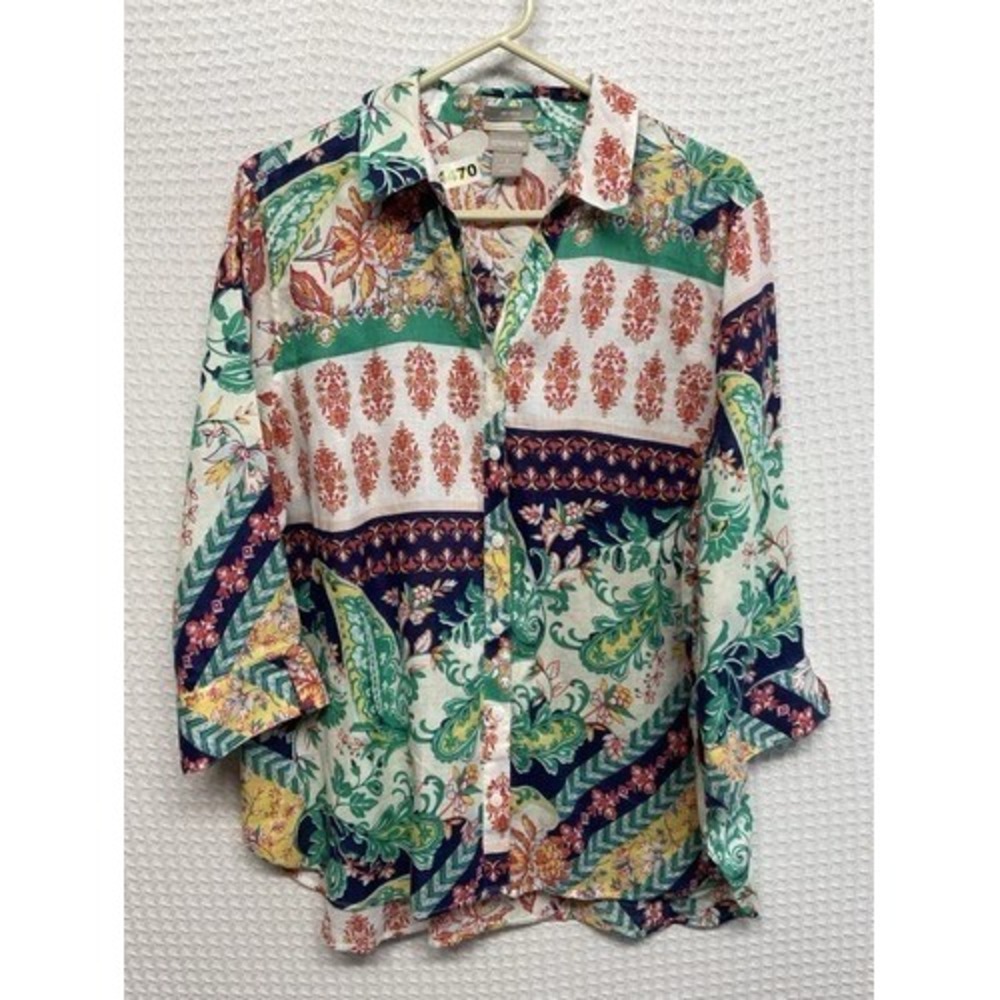 NWOT Chico's No Iron 3/4 Sleeves Button Up Shirt Women 3/ US16/18 Large Thailand